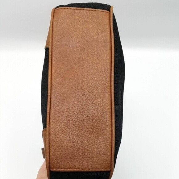 John Romaine Canvas Handbag Black Tan Zip Magnetic Closure Vegan Leather Vintage - Picture 3 of 8